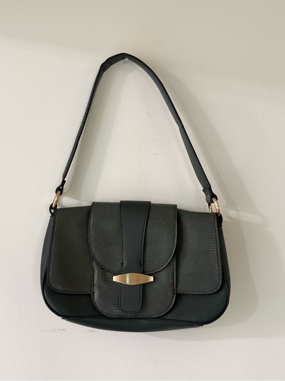 Dark Green Shoulder Bag with Gold Accent